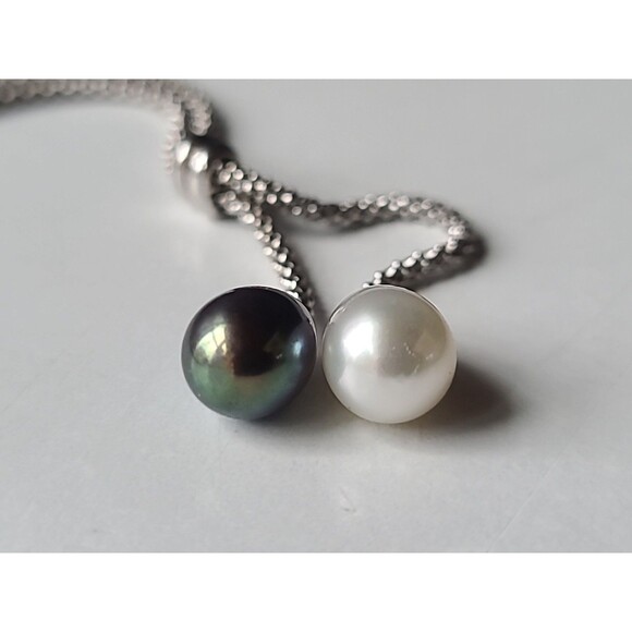 925 Sterling Silver Faux Lariat Pearl Pendant Necklace Vintage - Picture 6 of 10